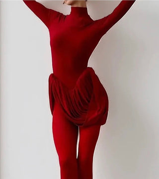 Backless Pleated valentine Dress Fashion Long Sleeve High Waist Solid Elegant Party Bandage Dress