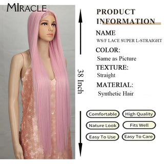 MIRACLE Synthetic Straight Lace Wig for Women Blonde Cosplay Wig Soft Long 38Inch Fiber Hair Lace Front WIg Heat Resistant