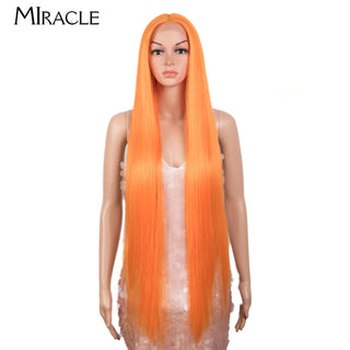 MIRACLE Synthetic Straight Lace Wig for Women Blonde Cosplay Wig Soft Long 38Inch Fiber Hair Lace Front WIg Heat Resistant