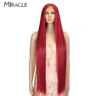 MIRACLE Synthetic Straight Lace Wig for Women Blonde Cosplay Wig Soft Long 38Inch Fiber Hair Lace Front WIg Heat Resistant