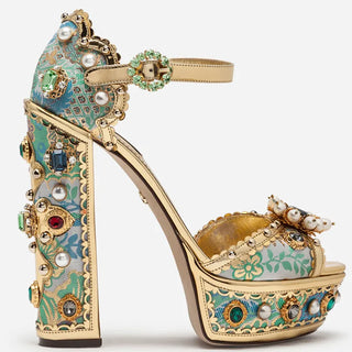 Luxury Platform Vintage Royal Sandals Crystal Embroidery High Heel Buckle Strap Rhinestone Wedding Shoe