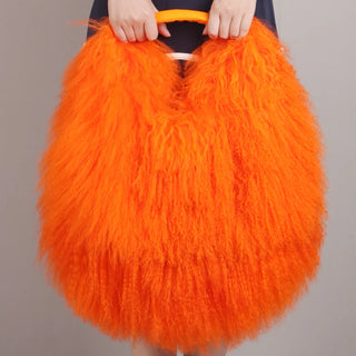 Real Mongolia Fur Handbags Women's Lamb Fur Plush Shoulder Bags Soft Fur Hobo Handbag Women Large Capacity  Purse