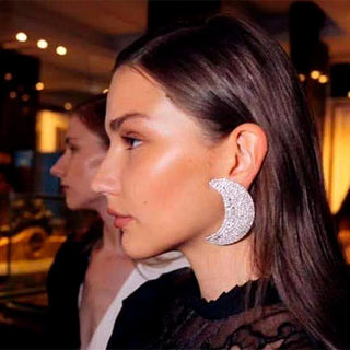 Gorgeous Bling Rhinestone Moon Charms Dangle Earrings Fashion Jewelry Lady's Fashion Show Collection Accessory