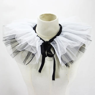 Renaissance Tulle Ruffled Fake Collar Layered Mesh Clown Choker Lace-Up Ribbon Victorian Neck Ruff Shawl Cosplay Props