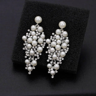Pearl diamond drop Gold and silver Earrings Faux Pearl Crystal Statement Earrings Party Jewelry