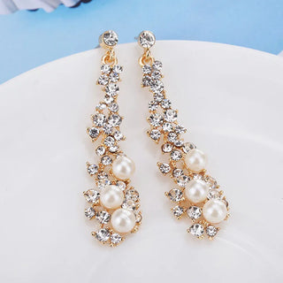 Pearl diamond drop Gold and silver Earrings Faux Pearl Crystal Statement Earrings Party Jewelry