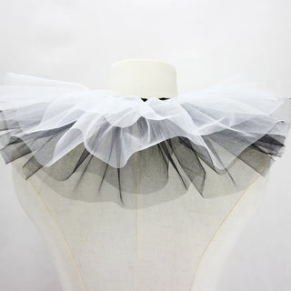 Renaissance Tulle Ruffled Fake Collar Layered Mesh Clown Choker Lace-Up Ribbon Victorian Neck Ruff Shawl Cosplay Props
