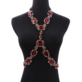 Fashion Big Glass Waist Chain Body Chains Necklace Jewelry Women Indian Statement Long Crystal Rhinestones Necklace