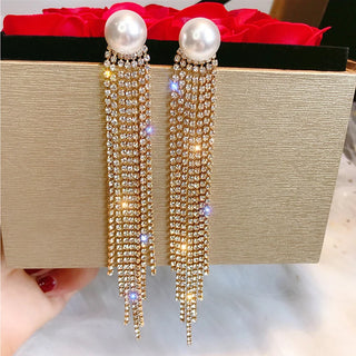 Pearl diamond drop Gold and silver Earrings Faux Pearl Crystal Statement Earrings Party Jewelry