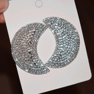 Gorgeous Bling Rhinestone Moon Charms Dangle Earrings Fashion Jewelry Lady's Fashion Show Collection Accessory