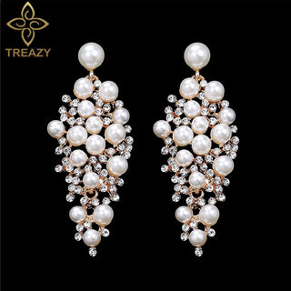 Pearl diamond drop Gold and silver Earrings Faux Pearl Crystal Statement Earrings Party Jewelry