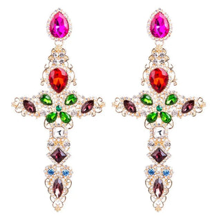 Baroque Big Cross Earrings For Women Large Dangle Earings Rhinestone Gold Color Jewelry Luxury Trendy Jewelery Wholesale