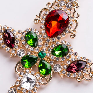 Baroque Big Cross Earrings For Women Large Dangle Earings Rhinestone Gold Color Jewelry Luxury Trendy Jewelery Wholesale