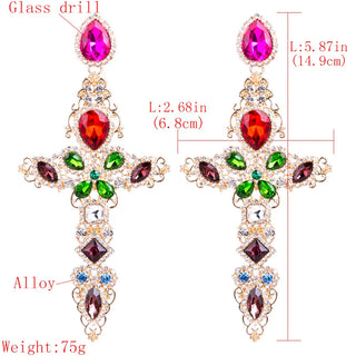 Baroque Big Cross Earrings For Women Large Dangle Earings Rhinestone Gold Color Jewelry Luxury Trendy Jewelery Wholesale