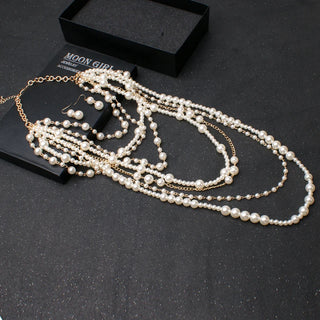 MOON Pearl Multi-layer Pearls Chain Long vintage Necklace Trendy Statement Choker Necklace Fashion Jewelry