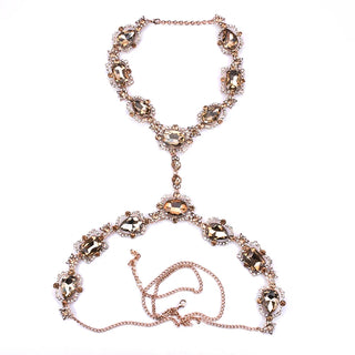 Fashion Big Glass Waist Chain Body Chains Necklace Jewelry Women Indian Statement Long Crystal Rhinestones Necklace
