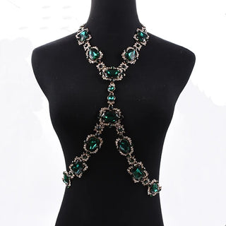 Fashion Big Glass Waist Chain Body Chains Necklace Jewelry Women Indian Statement Long Crystal Rhinestones Necklace