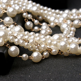 MOON Pearl Multi-layer Pearls Chain Long vintage Necklace Trendy Statement Choker Necklace Fashion Jewelry
