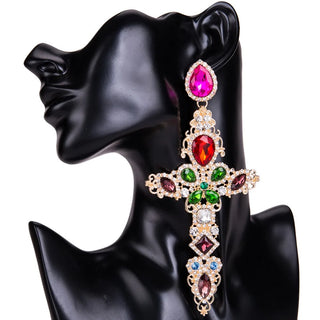 Baroque Big Cross Earrings For Women Large Dangle Earings Rhinestone Gold Color Jewelry Luxury Trendy Jewelery Wholesale