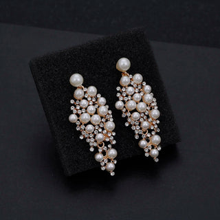 Pearl diamond drop Gold and silver Earrings Faux Pearl Crystal Statement Earrings Party Jewelry