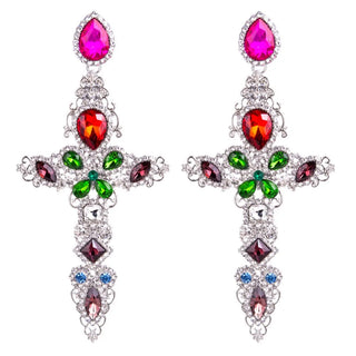 Baroque Big Cross Earrings For Women Large Dangle Earings Rhinestone Gold Color Jewelry Luxury Trendy Jewelery Wholesale