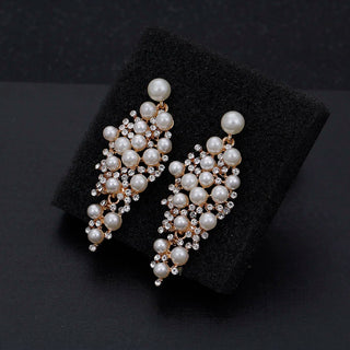 Pearl diamond drop Gold and silver Earrings Faux Pearl Crystal Statement Earrings Party Jewelry