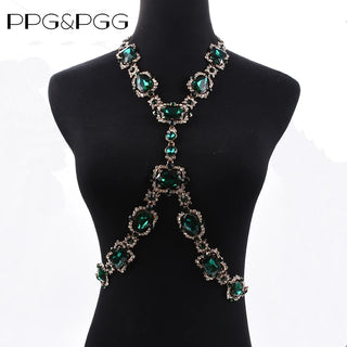 Fashion Big Glass Waist Chain Body Chains Necklace Jewelry Women Indian Statement Long Crystal Rhinestones Necklace