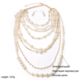 MOON Pearl Multi-layer Pearls Chain Long vintage Necklace Trendy Statement Choker Necklace Fashion Jewelry