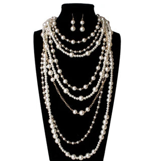 MOON Pearl Multi-layer Pearls Chain Long vintage Necklace Trendy Statement Choker Necklace Fashion Jewelry