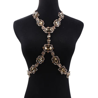 Fashion Big Glass Waist Chain Body Chains Necklace Jewelry Women Indian Statement Long Crystal Rhinestones Necklace