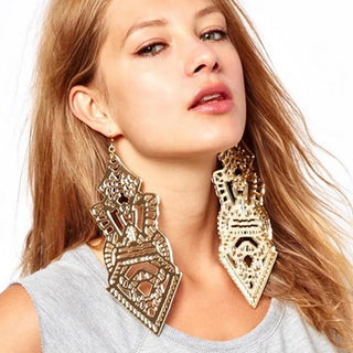 Vintage Large Dangle Earrings 18g Light Weight Mirror Gold Silver Color Big Long Hollow Out Acrylic Jewelry