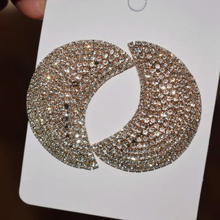 Gorgeous Bling Rhinestone Moon Charms Dangle Earrings Fashion Jewelry Lady's Fashion Show Collection Accessory