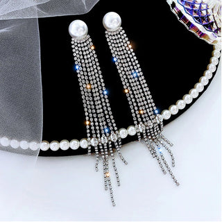 Pearl diamond drop Gold and silver Earrings Faux Pearl Crystal Statement Earrings Party Jewelry