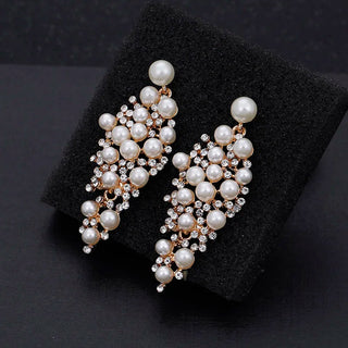 Pearl diamond drop Gold and silver Earrings Faux Pearl Crystal Statement Earrings Party Jewelry