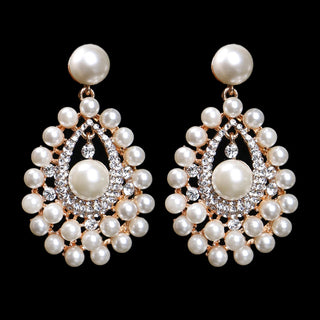 Pearl diamond drop Gold and silver Earrings Faux Pearl Crystal Statement Earrings Party Jewelry