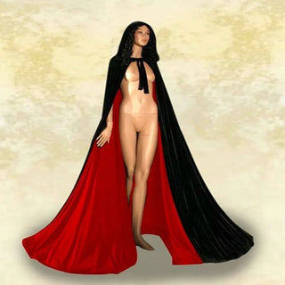 Adult Hooded Cloak Long Velvet Cape Robe Green Black Red Halloween Carnival Purim Coats Medieval Witch Wicca Vampire