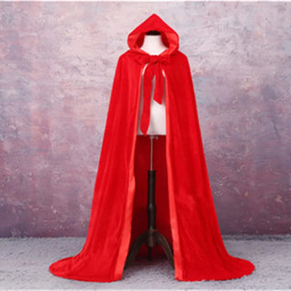Adult Hooded Cloak Long Velvet Cape Robe Green Black Red Halloween Carnival Purim Coats Medieval Witch Wicca Vampire