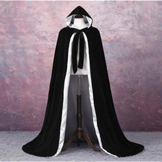Adult Hooded Cloak Long Velvet Cape Robe Green Black Red Halloween Carnival Purim Coats Medieval Witch Wicca Vampire