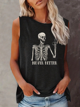 Skeleton Print Crew Neck Tank Top, Casual Sleeveless Tank Top