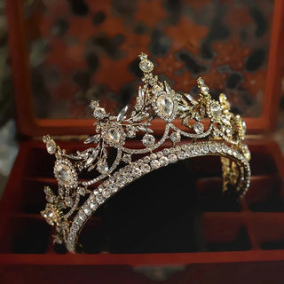 Baroque Queen Bronze Gold Color Crystal Geometric Bridal Tiaras Crowns Headdress Rhinestone Pageant Diadema Wedding Hair Accessories