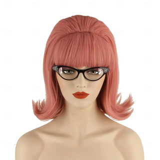 HAIRJOY Synthetic Hair Pink updo Wig 70s Pinup Pelucas 60s Beehive  Vintage Look Halloween Costume Women Curly Wig wtih Bang
