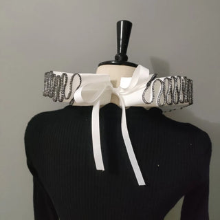 Vintage Victorian Ruffled Faux Collar Men and Women Black Trimmed Ribbon Tie Neck Ruff Shawl Renaissance Clown Choker Collar