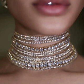 Multilayers Crystal Chokers Necklaces Rhinestone Chains Fashion Statement Jewelry