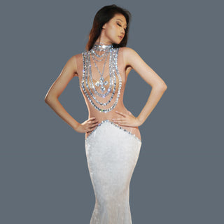 Sparkly Sheer Elegant Illusion Rhinestone Red Velvet Ball Dress For Women Fishtail Gown Elegant Dress Party Evening Dress