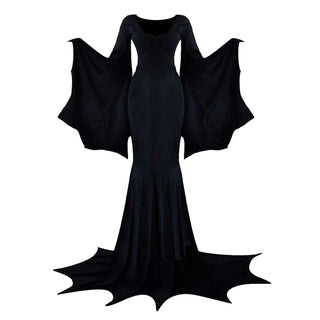 Batwing Morticia Gothic Dress Long Sleeve High Waist Classic long drama