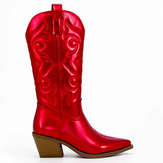 Silver Metallic Cowboy Boots For Women Pointed Toe Wide Calf Western Boots Zip Embroidered Stacked Heel Wedding Spring Shoes