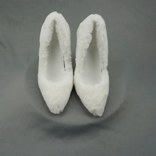 Faux fur Unique Wedding Shoes High Heels Platform Pumps Woman Party Dress Stiletto White White plush high-heeled shoes 12cm