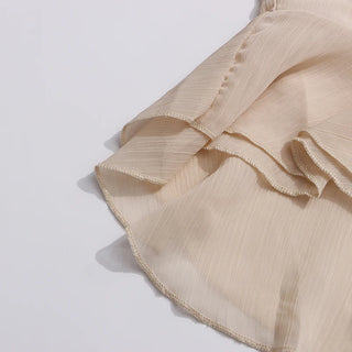 Whimsical Loose Sheer Blouse High Neck Long Sleeves Patchwork Ruffles Folds Elegant