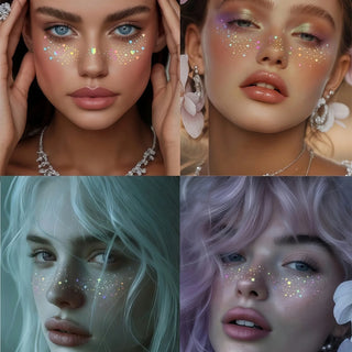 6 Sheets Glitter Freckles Holographic Stickers Heart Freckle Tattoos Glitter Stickers Waterproof Temp Tattoos