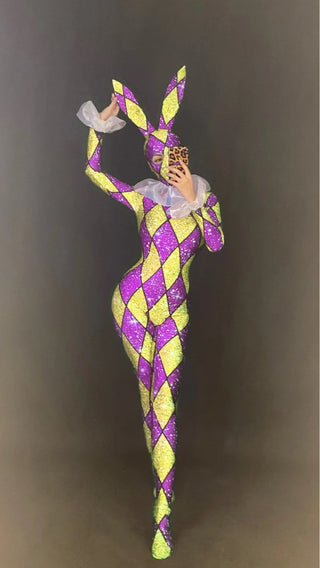 Halloween Designer Jumpsuit Bunny harlequin circus sideshow Cosplay Costume Collar Costume